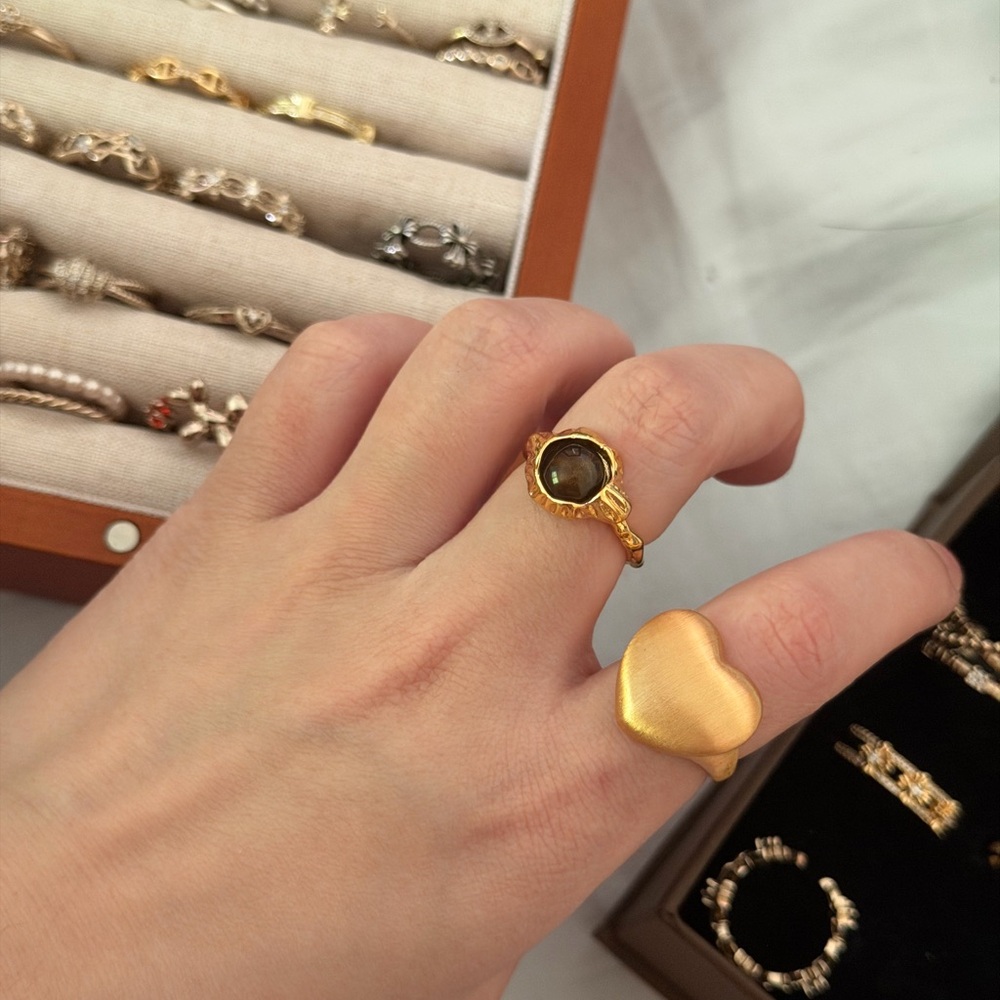 Gold Heart & Gemstone Stacking Rings - Women Jewelry